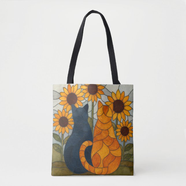 Buntglas-Katzen und Sonnenblumen-Kunstdesign (Vorderseite)