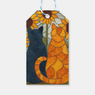 Buntglas-Katzen und Sonnenblumen-Kunstdesign Geschenkanhänger