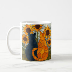 Buntglas-Katzen und Sonnenblumen-Kunstdesign Kaffeetasse