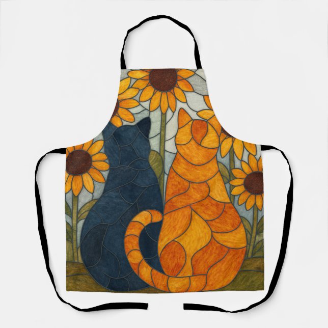 Buntglas-Katzen und Sonnenblumen-Kunstdesign Schürze (Vorderseite)