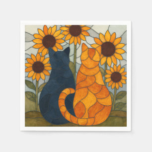 Buntglas-Katzen und Sonnenblumen-Kunstdesign Serviette