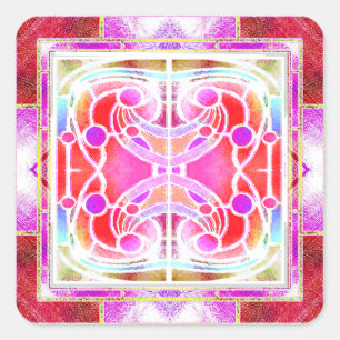Buntglas-Kirchenfenster in Pink und Orange Quadratischer Aufkleber