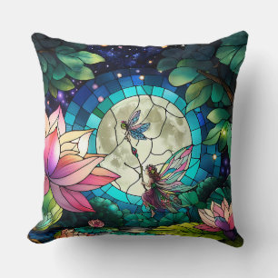 Buntglas Kleine Fee mit Libelle Kissen