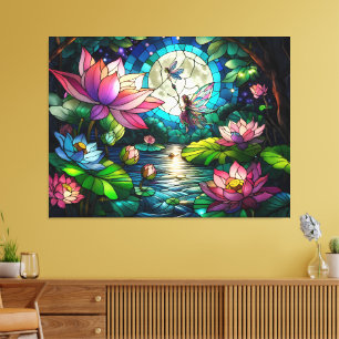 Buntglas-Kleine Fee mit Libelle Leinwanddruck