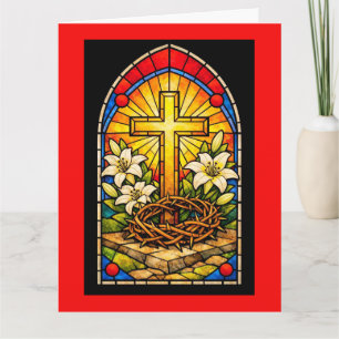 Buntglas Kreuz & Lilien Karte