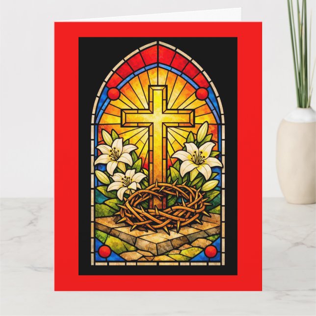 Buntglas Kreuz & Lilien Karte (Vorderseite)
