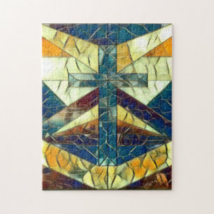 Buntglas-Kreuzfenster Puzzle