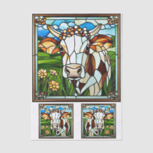 Buntglas-Kuh mit Blumenkrone EK9L Decoupage Seidenpapier