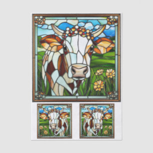 Buntglas-Kuh mit Blumenkrone EK9R Decoupage Seidenpapier