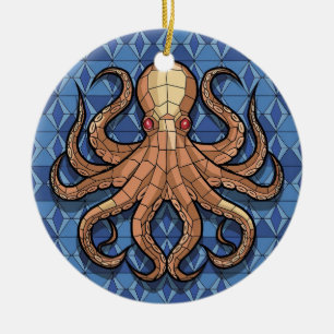 Buntglas Kunst, Buntglas Oktopus Keramik Ornament
