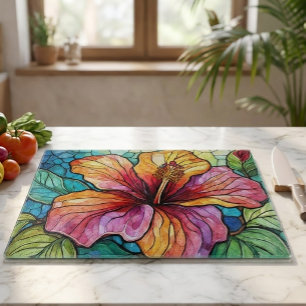 Buntglas-Kunst Hibiskus Schneidebrett