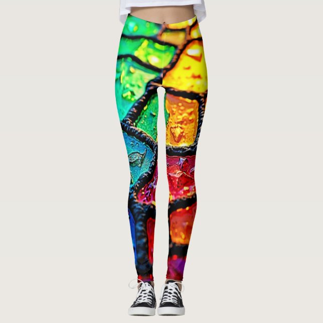 Buntglas-Kunst im Nahaufnahme-Format Leggings (Vorderseite)
