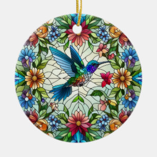 Buntglas Kunst, Kolibri Buntglas Keramik Ornament