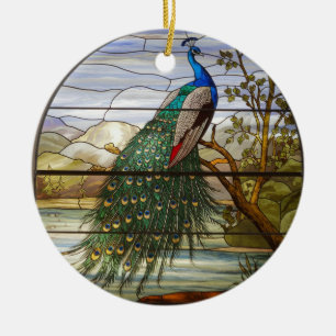 Buntglas Kunst, Pfau Buntglas Keramik Ornament