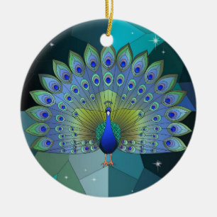 Buntglas Kunst, Pfau Buntglas Keramik Ornament