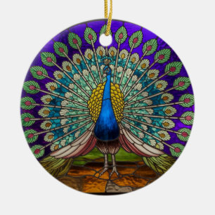 Buntglas Kunst, Pfau Buntglas Keramik Ornament