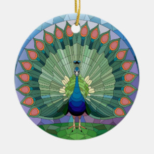 Buntglas Kunst, Pfau Buntglas Keramik Ornament
