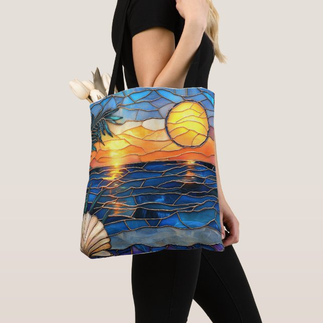 Buntglas-Küsten-Sonnenuntergangs-Tasche (Von Nahem)