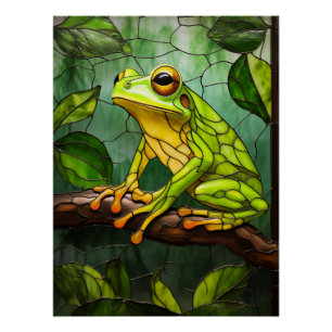 Buntglas-Laubfrosch-Dekor für den tropischen Regen Poster