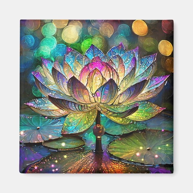 Buntglas Lebendige Lotusblume Magnet (Vorne)