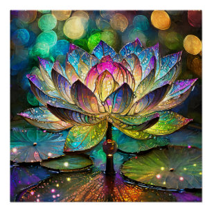 Buntglas Lebendige Lotusblume Poster