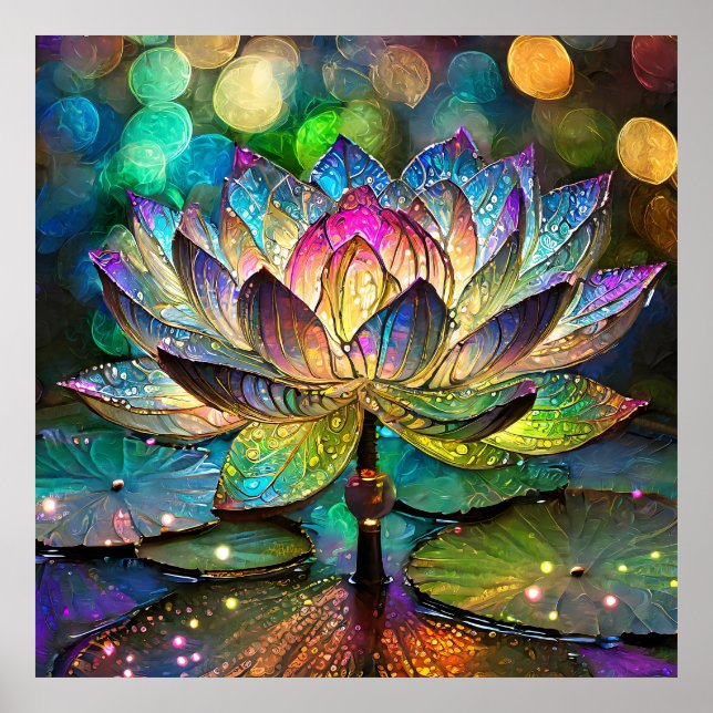 Buntglas Lebendige Lotusblume Poster (Vorne)