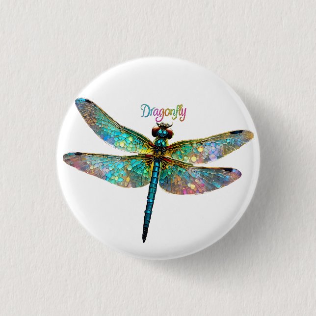 Buntglas Libelle Button (Vorderseite)