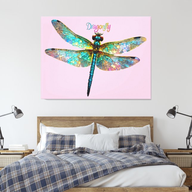 Buntglas Libelle Leinwanddruck (Insitu (Schlafzimmer))