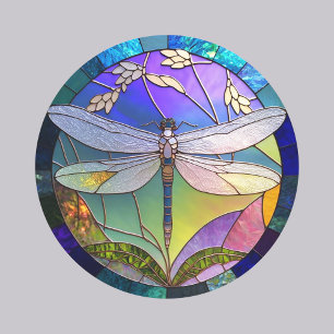 Buntglas-Libelle  Runder Aufkleber