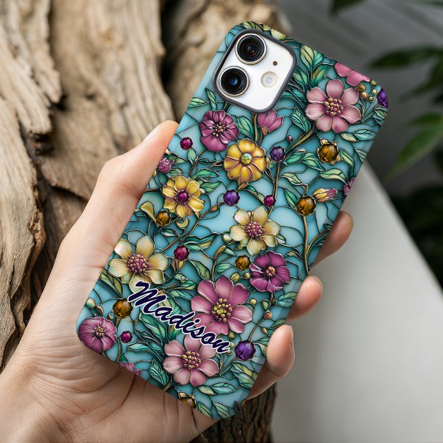 Buntglas lila florales Design  Case-Mate iPhone Hülle (Von Creator hochgeladen)