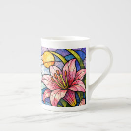 Buntglas-Lilien und Libellen Rosa Prozellantasse
