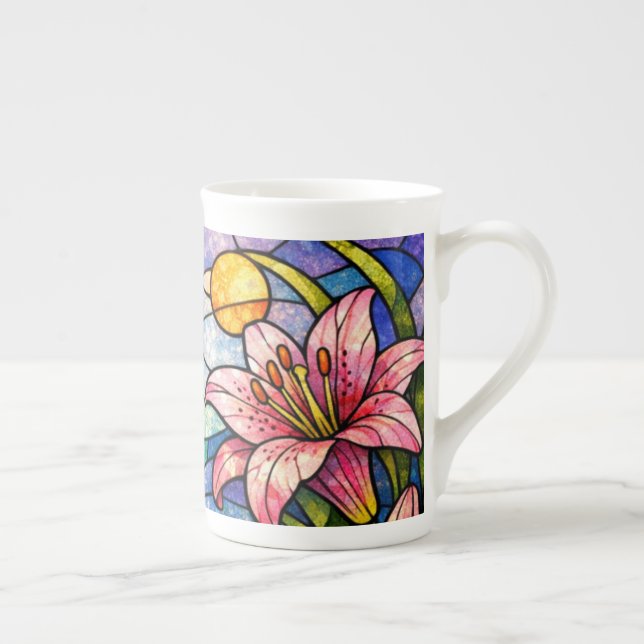 Buntglas-Lilien und Libellen Rosa Prozellantasse (Rechts)
