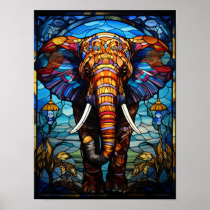 Buntglas Majestätischer Elefant Wildlife Art Poster