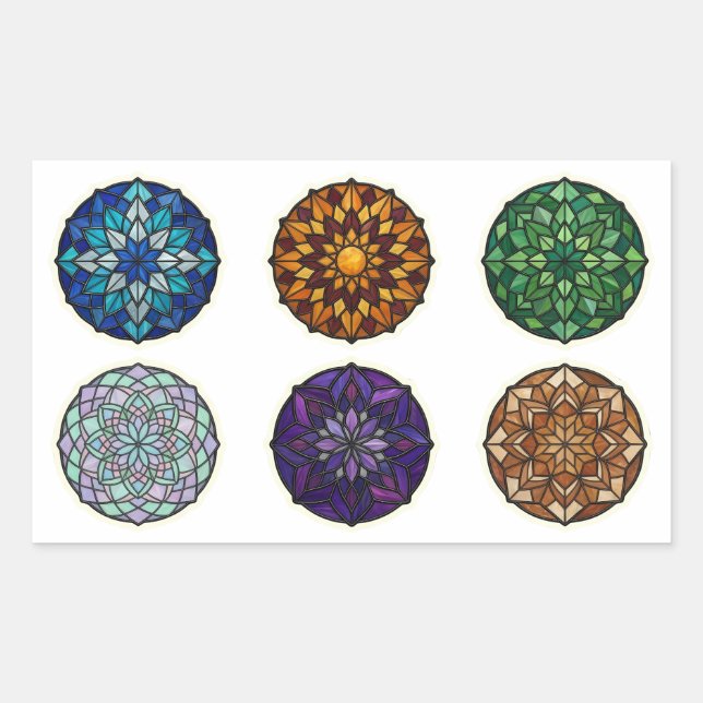 Buntglas-Mandala-Ornamente Rechteckiger Aufkleber (Vorderseite)