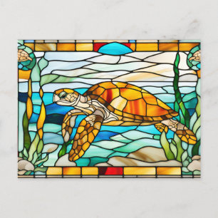 Buntglas-Meereschildkröte schwimmt im Ozean Postkarte
