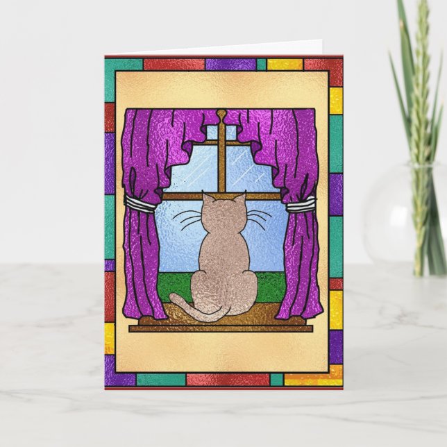 Buntglas-Miezekatze Karte (Vorderseite)
