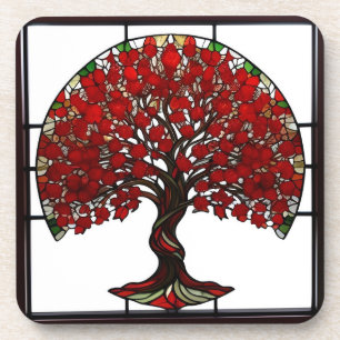 Buntglas mit Baumdarstellung Getränkeuntersetzer