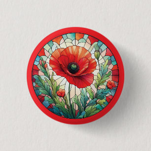 Buntglas-Mohnblume Button