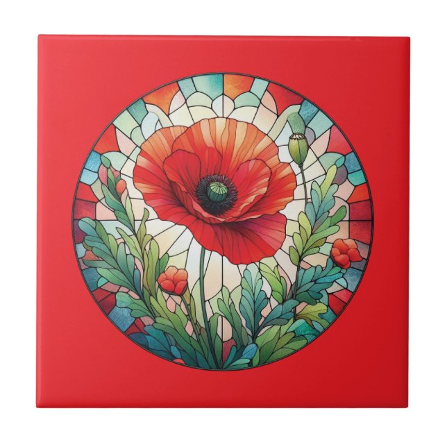 Buntglas-Mohnblume Fliese (Vorderseite)