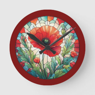 Buntglas-Mohnblume Runde Wanduhr