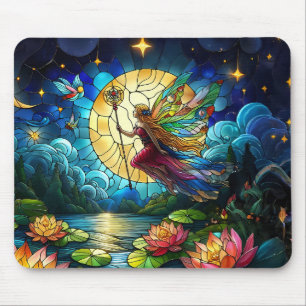 Buntglas Mondlicht Flug Fee  Mousepad