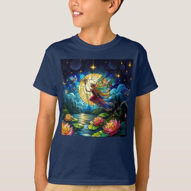 Buntglas-Mondlicht-Flugfee  T-Shirt (Vorderseite)
