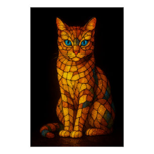 Buntglas-Mosaikkatze mit blauen Augen Poster