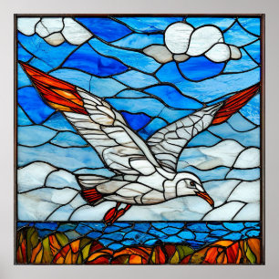 Buntglas-Möwe-Kunstgeschenk für Zuhause Poster