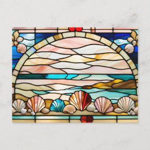 Buntglas-Muscheln Abstrakte Illustration  Postkarte