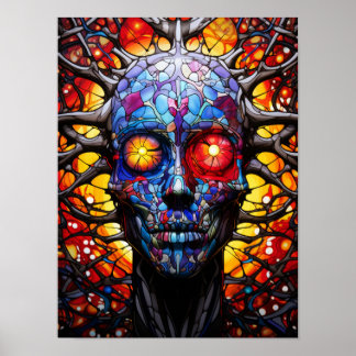 Buntglas-Neural-Schädel-Mosaik-Kunst Poster