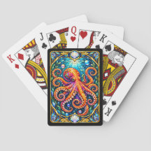 Buntglas-Oktopus-Spielkarten
