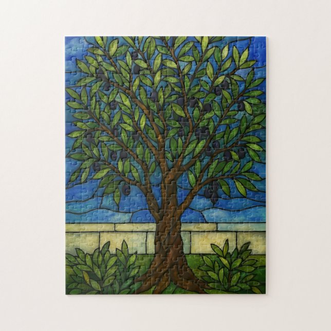 Buntglas-Olivenbaum-Puzzle – Natur  Puzzle (Vertikal)