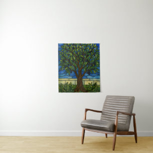 Buntglas-Olivenbaum-Wandteppich – Natur Wandteppich