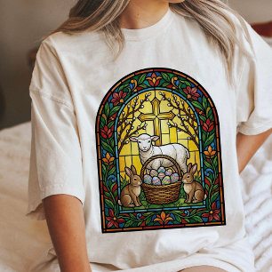 Buntglas-Osterlamm-Hasen-Fenster Tri-Blend Shirt